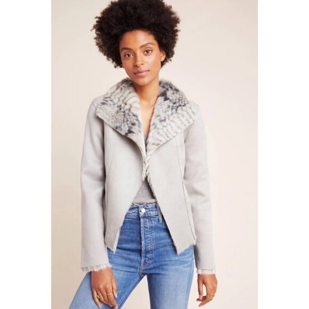 Anthropologie x Marrakech Gray Fur & Suede Reversible Moto Jacket | - Picture 5 of 11